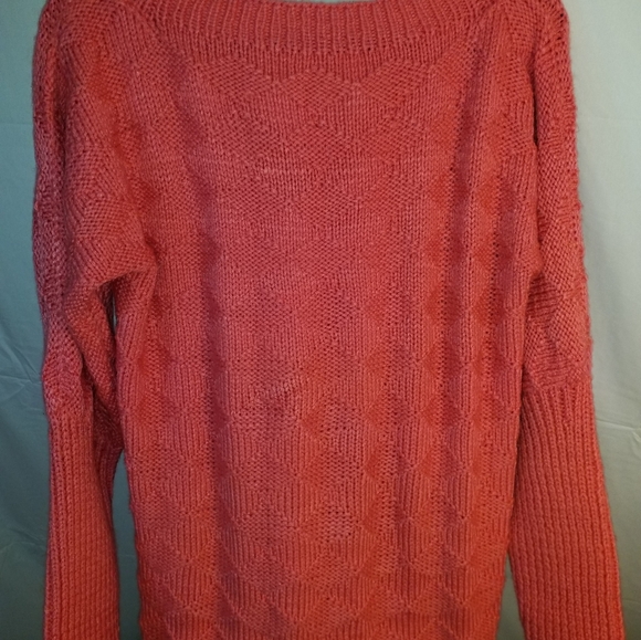 HANDMADE WITH LOVE  TUNIC CORAL SWEATER W/PUFFER SLEEVES SIZE M  IN COTTON BLEND - Picture 4 of 6
